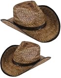 IMAGE OF New Men's Women's Stained Brown Woven Straw Cowboy Hat