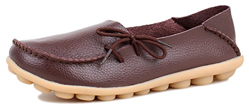 Kunsto Women's Leather Casual Loafer Shoes US Size 7 Brown