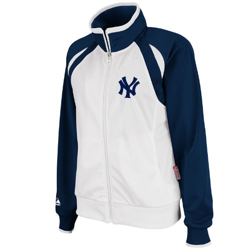 MLB Women's New York Yankees Thermabase Long Sleeve Full Zip Fleece Track Jacket, Pro White/Pro Navy/Pro Navy, Large
