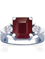 Platinum Emerald Cut Ruby Three Stone Ring