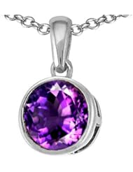 Tommaso Design (tm) 7mm Round Genuine Amethyst Pendant