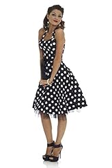 Cotton/Tulle Halter Vintage Polka Dot Print Summer Cocktail Tea Length Bridesmaid Dress/Prom Dress/Party Dress  With a Ribbon 