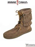 Minnetonka Boots Double Fringe Tramper Front Lace Boot 627T Taupe