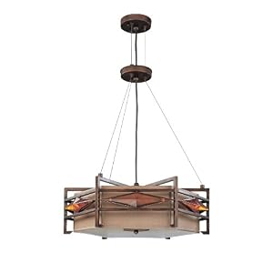 Nuvo Lighting 60 3875 Gable 3-Light Pendant Golden Bronze Fabric shade, Amber...