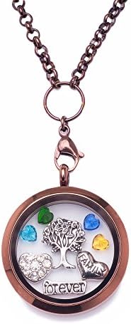 30mm Floating Charm Memory Locket Necklace by Maddie M Designs Chocolate Tree of Life Theme with 32" Rolo Chain