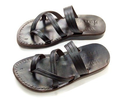 Unisex Adults/Children Genuine Leather Biblical Sandals / Flip flops (Jesus - Yashua) Bethlehem Black Style - Holy Land Market Camel Trademark