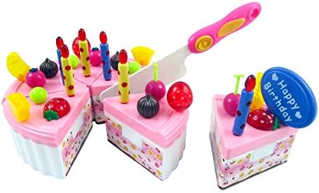 Birthday Cake Children's Pretend Play Toy Food Set with Cutting Knife, Candles &amp; Toppers