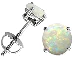 0.60 cts Genuine Round Opal Screw Back Earring Studs - 14kt White or Yellow Gold