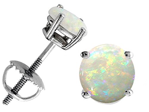 0.60 cts Genuine Round Opal Screw Back Earring Studs - 14kt White or Yellow Gold