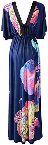 Younk Women's Bohemian Butterfly Floral Long Beach Blue Maxi Dresses Color Multi Size XL