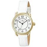 Women Gold Watch, AK Anne Klein Womens Easy to Read Gold-Tone Casual Watch with a White Leather Strap