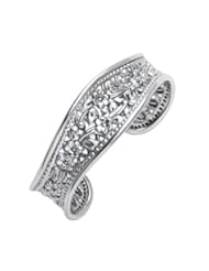 CleverEves Sterling Silver Oxidized Floral Design Cuff Bracelet