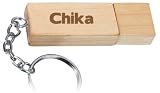Engraved Wooden USB Flash Drive 8 GB with chain - Engraved name Chika