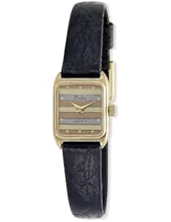 Pedre Womens Gold-Tone Petite Black Leather Strap Watch # 6510G