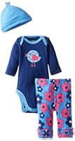 Gerber Baby Girls' Three-Piece Set with Bodysuit, Cap, and Pant