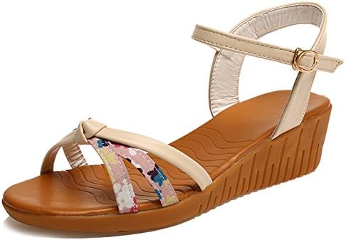 Likvla Summer Fashion Cool Ankle Strap Sandles Wedge Sandals for Women Beige 8.5 D(M) US