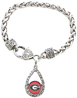 Georgia Bulldogs Red Teardrop Clear Crystal Silver Bracelet Womens Jewelry UGA