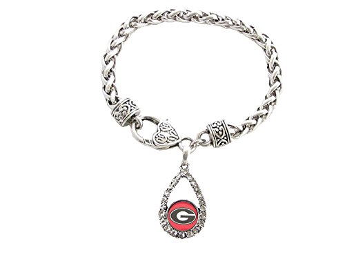 Georgia Bulldogs Red Teardrop Clear Crystal Silver Bracelet Womens Jewelry UGA