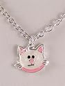 Fashion necklace with a charming pink and white enamelled cat pendant