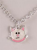 Fashion necklace with a charming pink and white enamelled cat pendant