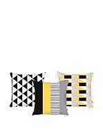 Apolena Set Funda De Cojín 3 Uds. (Negro/Gris/Amarillo)