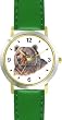 Grizzly Bear or Brown Bear Animal - WATCHBUDDY&reg; DELUXE TWO-TONE THEME WATCH - Arabic Numbers - Green Leather Strap-Women's Size-Small
