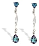 14K White Gold Pear Created Alexandrite and Diamond Dangle Drop Earrings