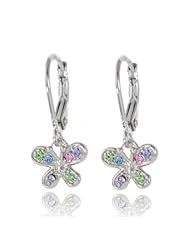 Kids Earrings - Sterling Silver 14k Gold Plated Multi Colored Butterfly Leverback Childrens Earrings Made with Swarovski Elements kids, baby, girls, childrens(Chanteur)