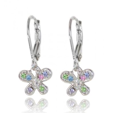 Cheap Girls Jewelry Kids Earrings - Sterling Silver 14k Gold Plated Multi Colored Butterfly Leverback Childrens Earrings Made with Swarovski Elements kids, baby, girls, childrens(Chanteur) For Sale