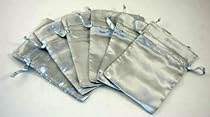 6 Silver Satin Drawstring Pouches Measuring 4 by 6 Inch