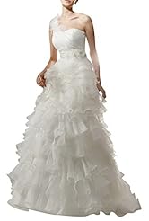 One Shoulder Tulle Feathers Wedding Dress  with a Brush/Sweep Train 
