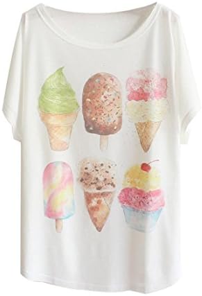 SHANGMEIJIA Women's Short Sleeve Loose Ice Cream Printing T-Shirt