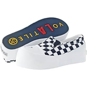 VOLATILE Spikoli Womens Wedge Platform Slip On Shoes Sneakers Skate Checkered White/Navy