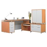 Align LDesk with Storage Cabinet Light Cherry Finish/Gray Accent