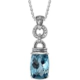 Scintillating Beauty: Designer Inspired Sterling Silver Cable Style Pendant Necklace with Arctic Blue CZ