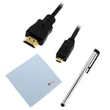 GTMax 10FT Micro HDMI Cable for Motorola Droid Bionic Triumph + Silver Touch Screen Stylus for Motorola Atrix 2, DROID RAZR XT912 /HD, Droid Bionic Targa XT875, Photon 4G, Droid 3 XT862, Droid X2, XOOM, Atrix 4G MB860, Droid Bionic XT865, Droid X, Droid 4, Droid RAZR MAXX; Sony Ericsson Ion; Samsung Droid Charge SCH i510/i520(Package include a Microfiber Cleaning Cloth)