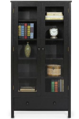 Mission - style Five - shelf Bookcase With Glass Doors, 5-SHELF, BLACK