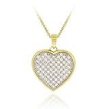 $25 18K Gold over Sterling Silver CZ Micro Pave Heart Two-Tone Necklace, 18
