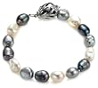 Sterling Silver 10-11mm Dyed Black & Gray Free-Form Pearl Bracelet, 7.75"