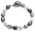 Sterling Silver 10-11mm Dyed Black & Grey Free-Form Pearl Bracelet, 7.75"