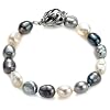 Sterling Silver 10-11mm Dyed Black and Gray Free-Form Freshwater Cultured Pearl Bracelet, 7.75"