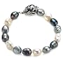 Sterling Silver 10-11mm Dyed Black and Gray Free-Form Freshwater Cultured Pearl Bracelet, 7.75"