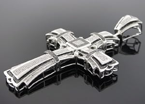 Sexy Exotic Unique Men's Silver Diamond Cross Charm .925 Sterling Silver with 3.50ct Diamond Round Cut Micro Pave Setting
