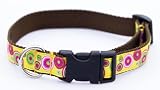 Medium Yellow/Fuchsia Swiss Dot Dog Collar: 3/4" wide, Adjusts 13-20" - Made in USA.