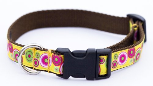 Small Yellow/Fuchsia Swiss Dot Dog Collar: 5/8