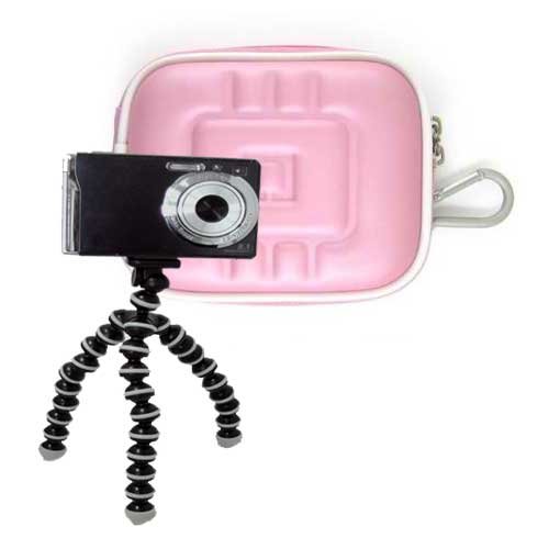 Eva Camera Carrying Case Sony Cybershot (Many Colors Available) + 6 inch Tripod, Pink