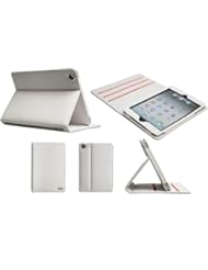 PC Accessory: iPad Mini 3 & 2 & 1 Case Cover, QQ-Tech? 100% Genuine Leather Folio Case Cover with Built-in Stand for iPad Mini 3rd Generation (2014) / New iPad Mini Retina Display / iPad Mini - Smart Cover Wake Sleep - White - QQ-Tech