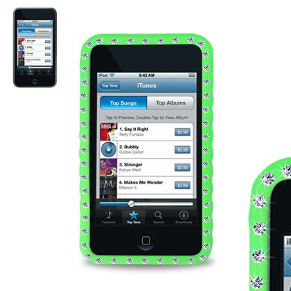 New Fashionable Perfect Fit Diamond Soft Silicon Gel Protector Skin Cover (Faceplate/Snap On) Rubber Cell Phone Case for Apple iPod Touch 3G 8GB 32GB 64GB - Green