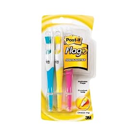 Post-it Flag Highlighters, Blue/Yellow with Pink, 50 Flags per Pen, 3 Pens per Pack (689-HL3)