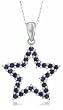 10k White Gold, September Birthstone, Lab Created Blue Sapphire Star Pendant, 18"